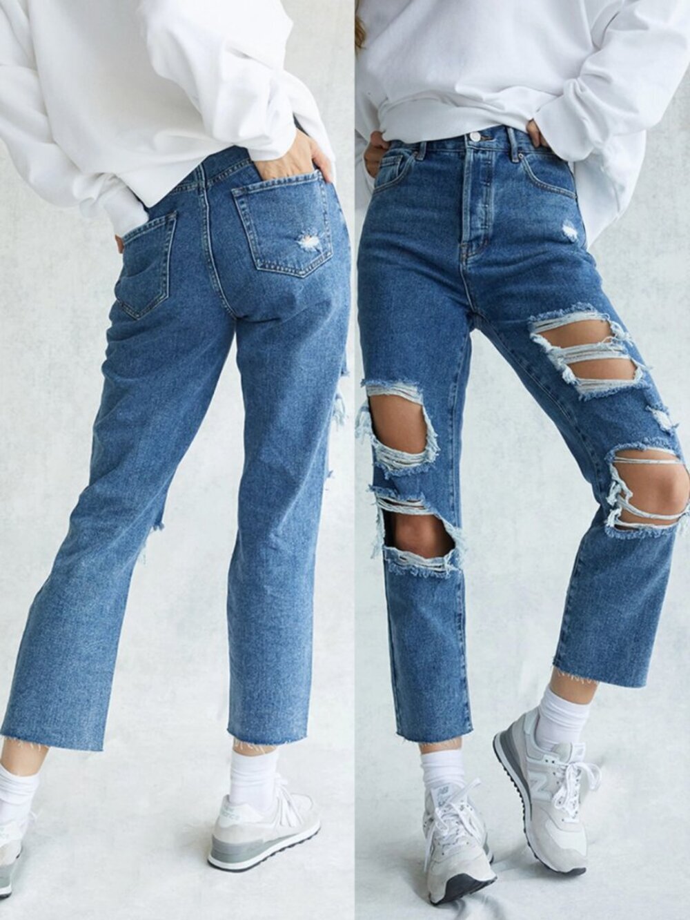 PACSUN Distressed High Waisted Straight Leg Jeans Ripped High Rise Raw Hem Crop